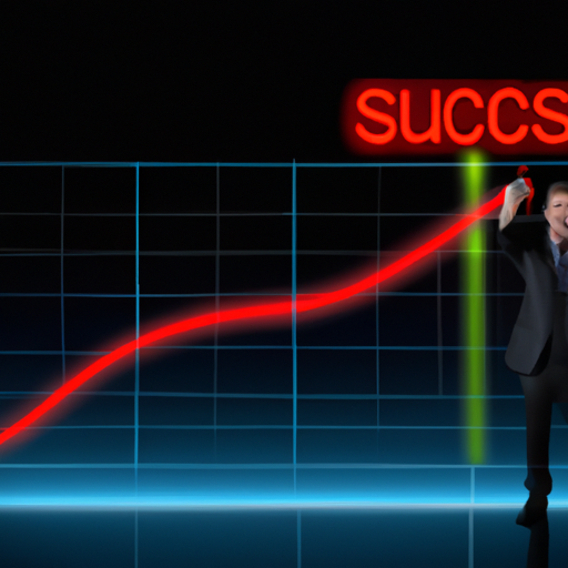 "An image of a businessman measuring success with a baseline chart in the background."