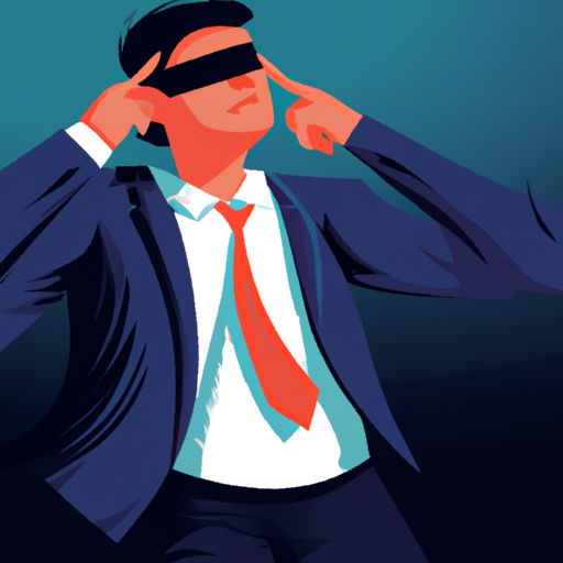 "A businessman wearing a blindfold, symbolizing the hidden biases that can impact decision-making in business."