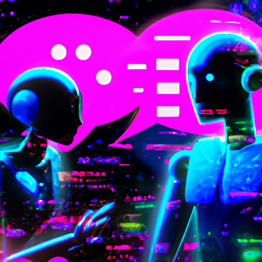 A colorful and futuristic image of a chatbot conversing with a customer, representing the seamless interaction between humans and AI.