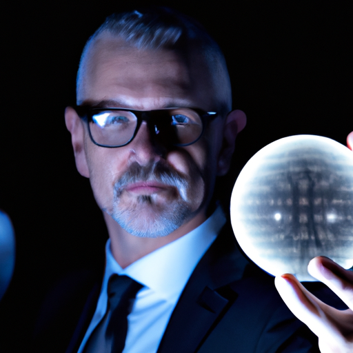 An image of a businessman holding a crystal ball, representing the predictive power of discriminative models in AI.