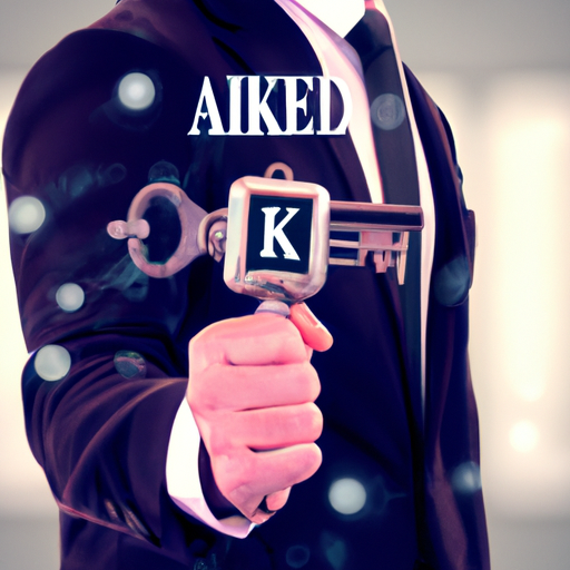 A businessman holding a key with words like "AI" and "encoders" on the keychain, symbolizing unlocking the power of encoders in AI applications.