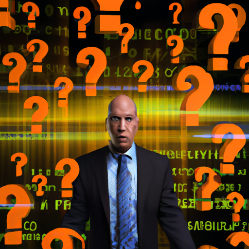 An image of a businessman looking confused while surrounded by question marks, representing the uncertainty and risks associated with False Negatives in AI.