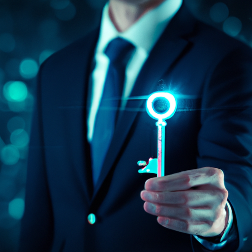 "An image of a businessman holding a glowing key, symbolizing unlocking the potential of AI through feature extraction."