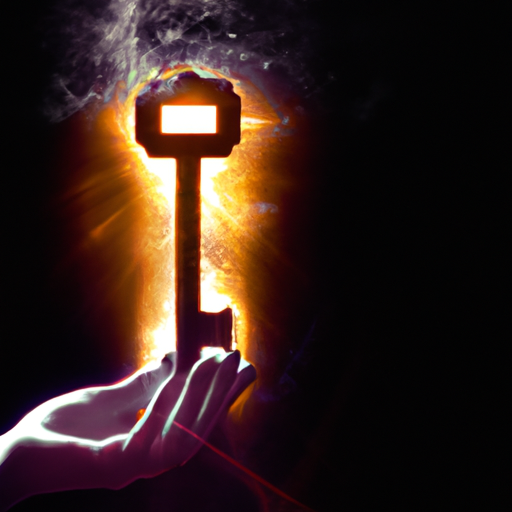 A futuristic image of a human hand holding a key, with a bright light emanating from the keyhole, symbolizing unlocking the power of AI through feature engineering.