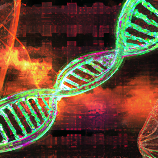 "An image of two abstract DNA strands intertwined, representing the fusion of genetics and artificial intelligence in revolutionizing problem-solving and optimization."