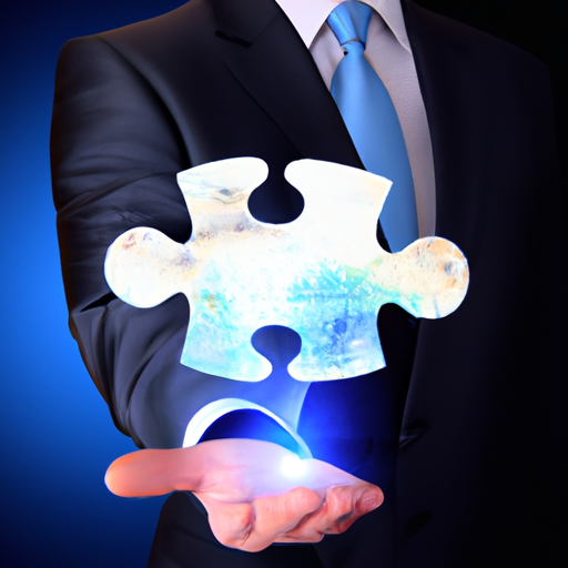 An image of a businessman holding a puzzle piece, symbolizing the Greedy Algorithm solving business problems.