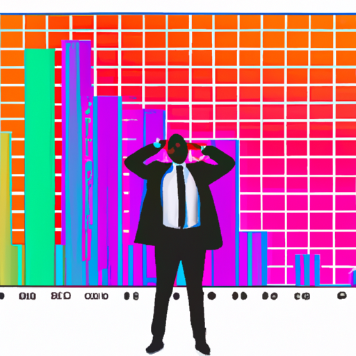 "A businessman looking confused while standing in front of a graph representing heteroscedastic data."