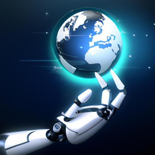 A futuristic robot hand holding a glowing globe, symbolizing the power and potential of AI instances in revolutionizing business operations.