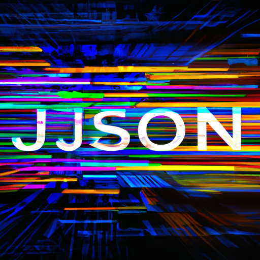 A vibrant image depicting futuristic technology with colorful lines and data streams converging to form the word "JSON."