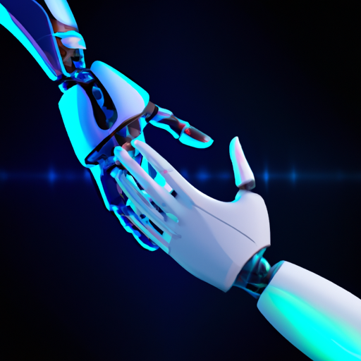 [An image of a futuristic robot holding hands with a human, symbolizing the collaboration between AI and humans.]