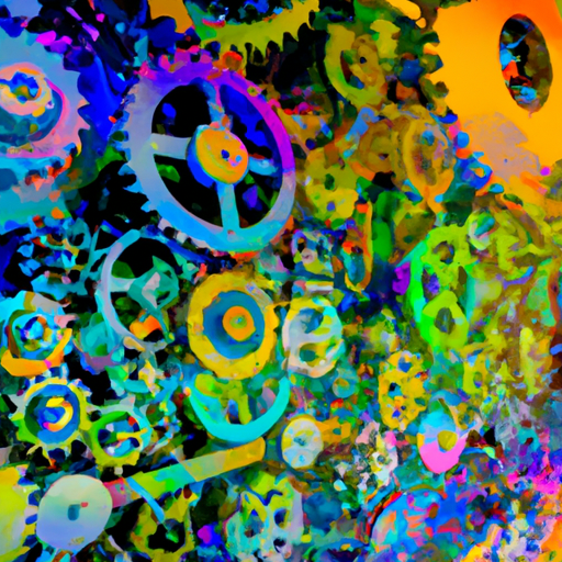 A colorful abstract image of interconnected gears symbolizing the complex decision-making process in AI algorithms.