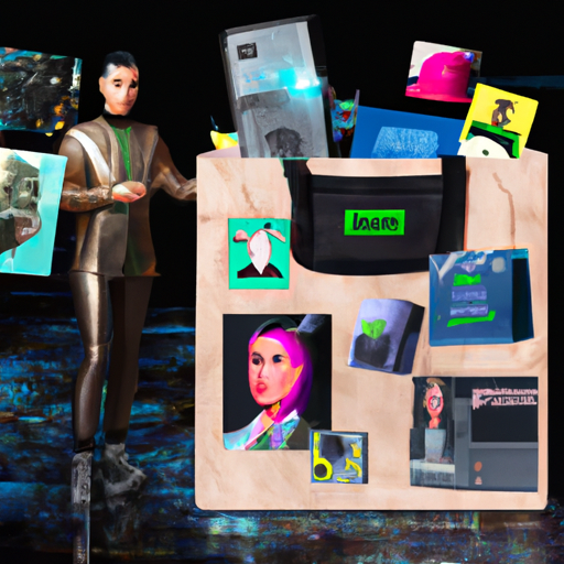 A futuristic image of a customer holding a virtual shopping bag filled with personalized products, surrounded by AI algorithms and machine learning models.