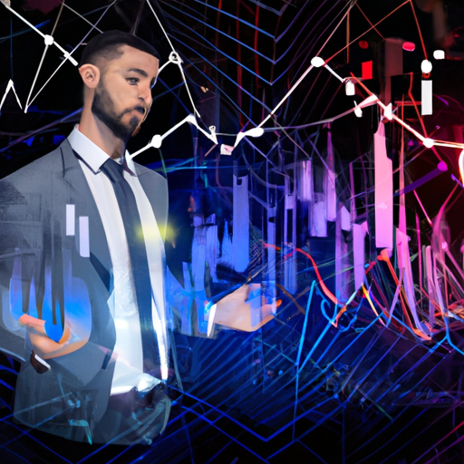 An image of a businessman surrounded by data charts and graphs, symbolizing the integration of Regression Analysis in AI for business success.